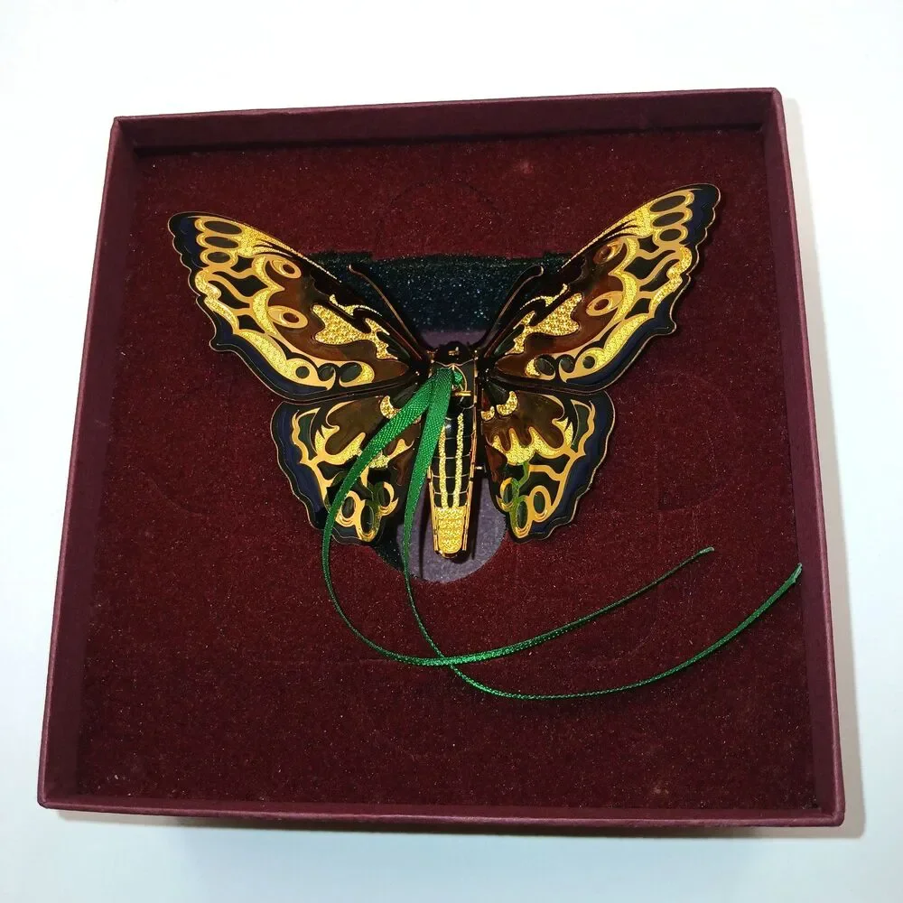Baldwin Madame Butterfly Christmas Ornament Brass 24Kt Gold Finish with Box 2006